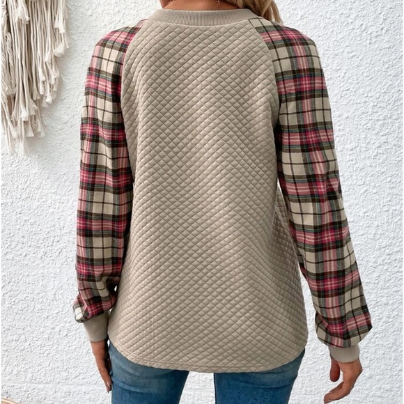 - New plaid print sleeve long sleeve sweatshirt - Picture 5 of 6